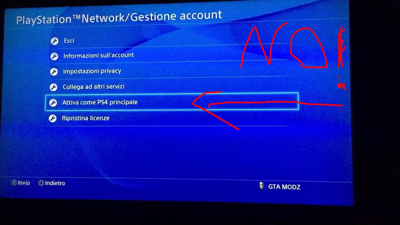 PS4: Gestione account → Attiva come PS4 principale (NON attivare)